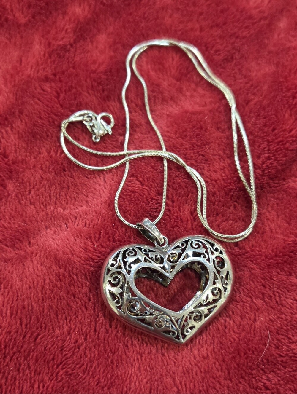 Large Sierling Silver Puff Filligree Heart